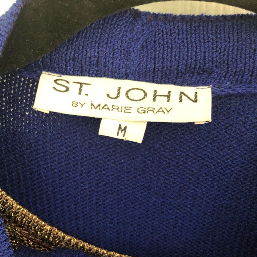 St. John Cobalt Blue V-Neck Cardigan pencil skirt two piece suit size medium - Picture 3 of 14